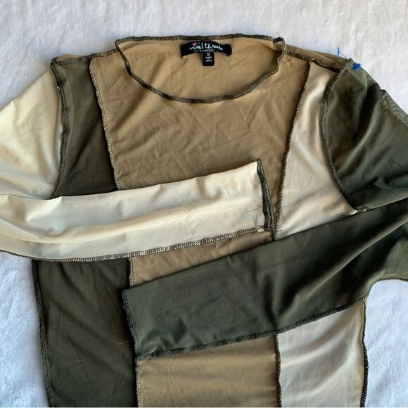 Mixed Threads Los Angeles Topstitched Brown Long Sleeve Colorblock Crop … - Picture 3 of 9